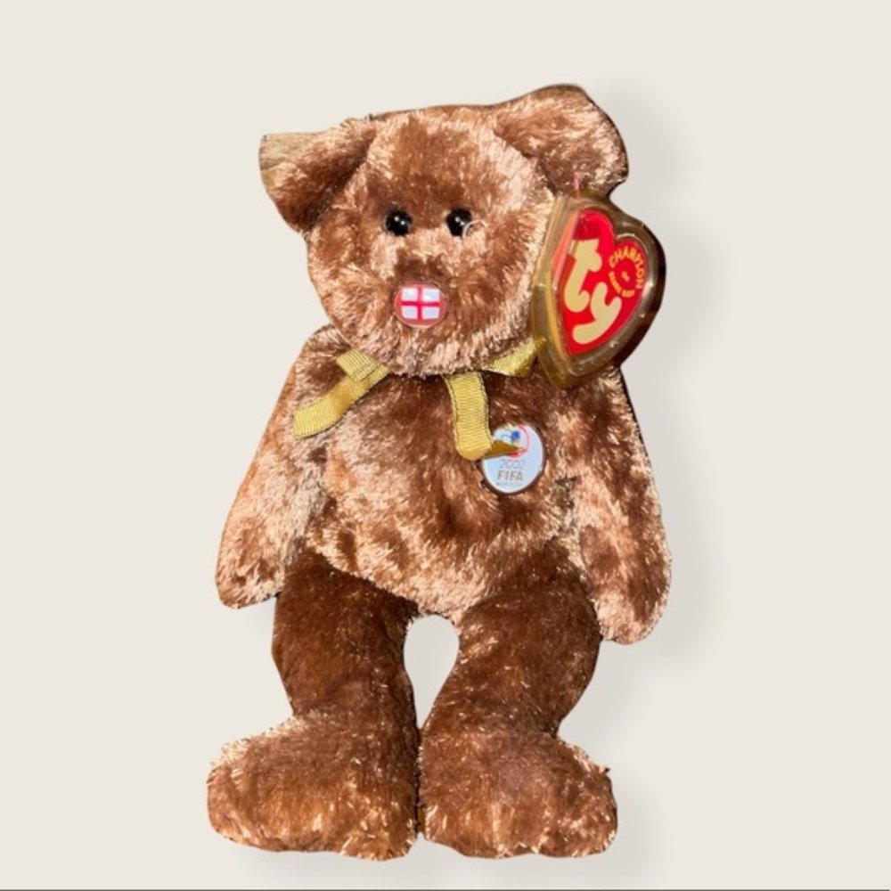 New TY FIFA 2002 Beanie Baby England Football Soccer Teddy Bear